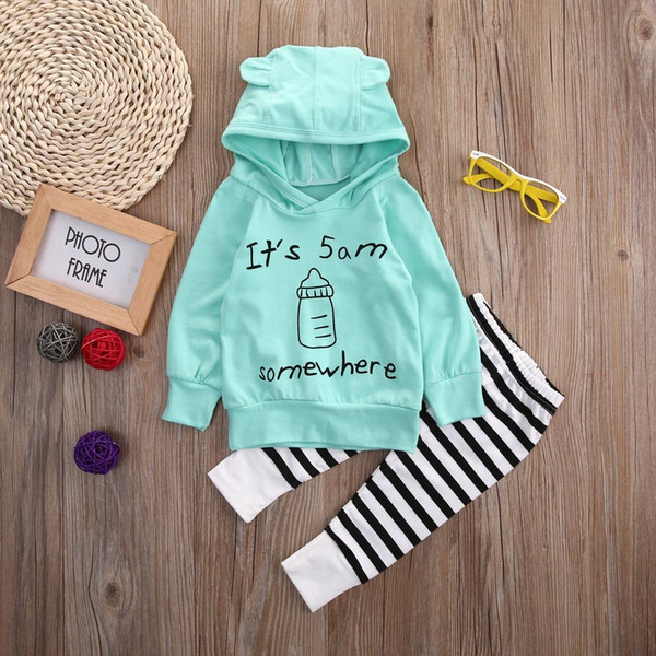 Baby Girls Long Sleeve Flowers Hoodie Top and Pants Outfit with Kangroo Pocket