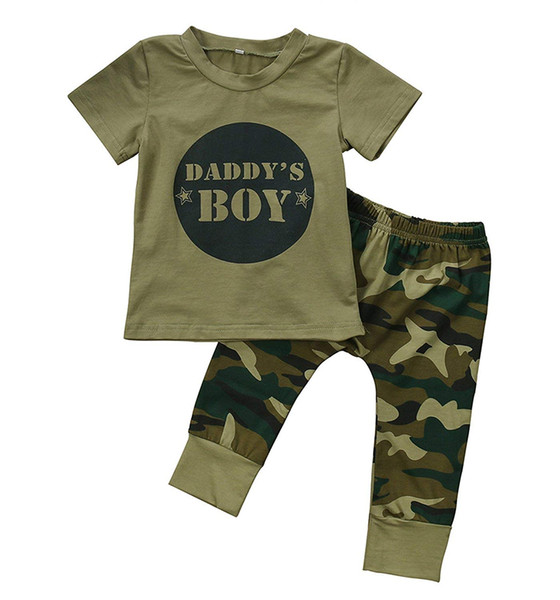 Baby Boy Girl Camouflage Short Sleeve T-Shirt Tops+Green Long Pants Outfit Casual Outfit