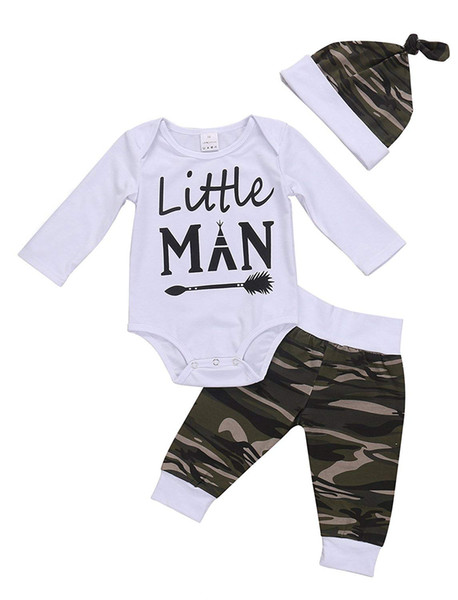 3PCS Baby Boy Girl Clothes Long Sleeve Cute Onesie Camo Pants with Hat Outfit Set
