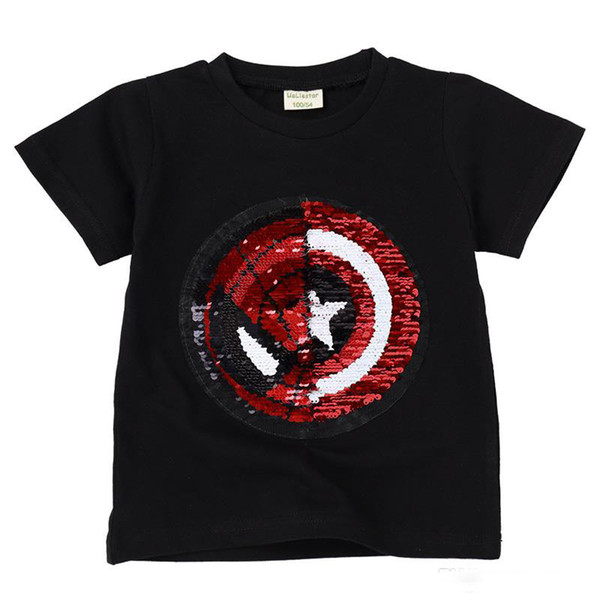Spiderman Captain Heart Flipped Sequin Kids T shirts 4 Colors Boys Cotton T-shirts Boys T shirt kids Clothes Magic Discolora