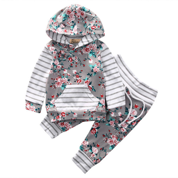 Toddler Baby Girls Clothes 2Pcs Flower Ruffle T-Shirt+ Ripped Jeans Denim Pants Outfits Sets