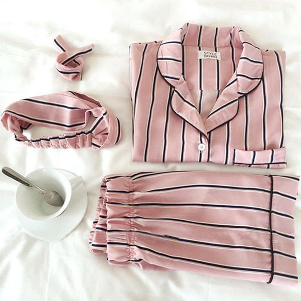 Summer 2018 New Fashion Women Pajamas Turn-down Collar Sleepwear pijama 2 Two Piece Set Shirt+Shorts Striped Casual Pajama Set
