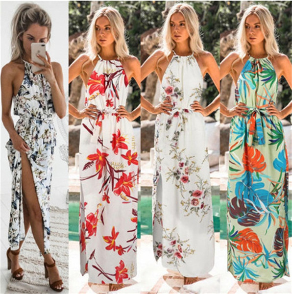 Summer Hanging Neck Dress Girdle Design Longuette Flower Printing Long Skirt Sexy Polyester Fiber Ultrathin More Color 28xd C1