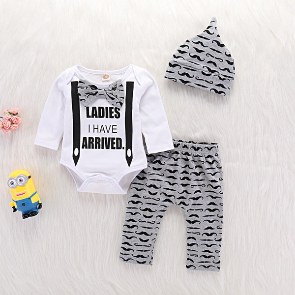 Baby Boy Clothes to The Crew Letter Print Romper+Long Pants+Hat 3PCS Outfits Set