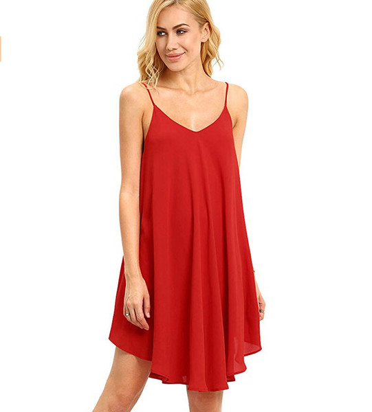 Wholesale Women's Summer Spaghetti Strap Sundress Sleeveless Beach Slip Dress Summer Europe cross strap dress sexy chiffon dress