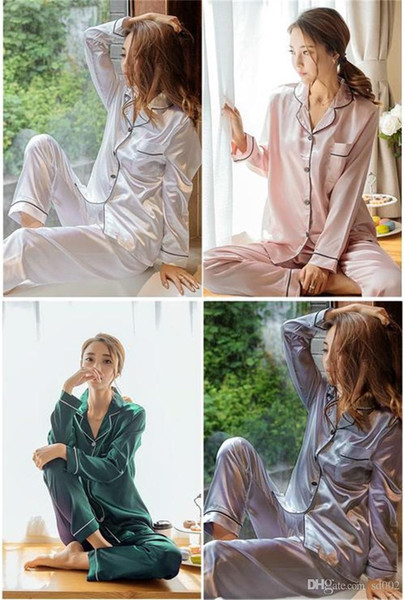 Silk Pajamas Spring And Autumn New Arrival Home Wear Pajama Set Long Sleeved Trousers For Women Multi Size 27nf ii