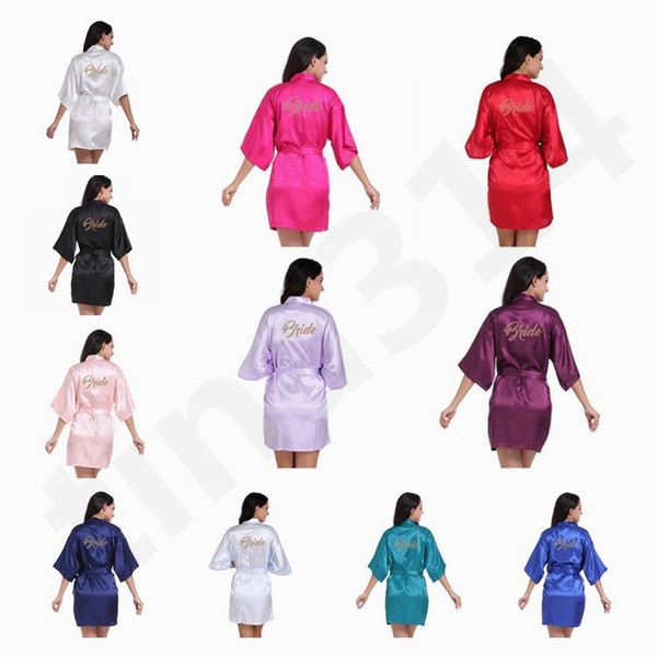 Women Wedding Emulation Silk Make-up Robe Bride Short Robe Female Summer Thin Style Cardigan Robe Bride Morning Robes T7B005