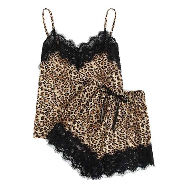 2019 New Sexy Fashion Girls Cute Lace Leopard Print Underwear And Shorts Pajama Set Lady Underwear Drop shipping pyjama femme p1