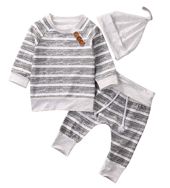 Newborn Baby Boys Girls Hooded Sweatshirt T-Shirt Tops+Striped Pants Kids Outfits Clothes Setnts