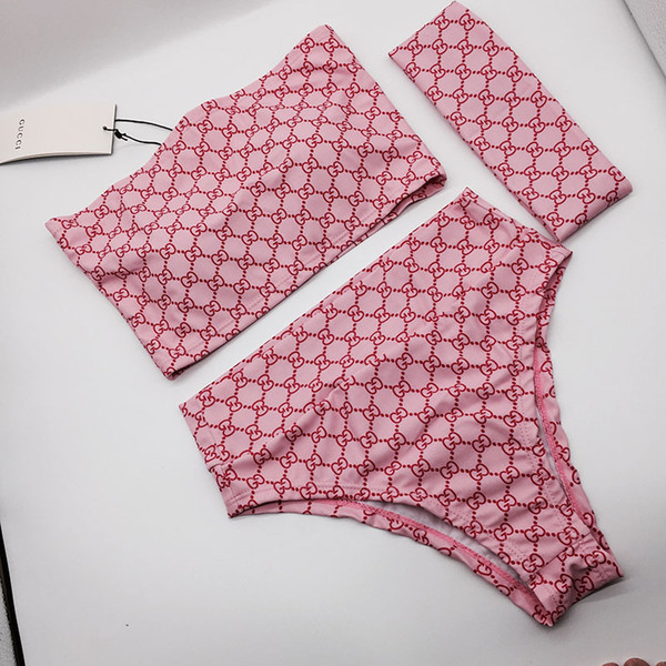 Designer Sexy Bikini Tide Brand Women\'s Pink Swimwear+Headband 3 Pieces/Lot Summer Quality Swimwear With Original Tags