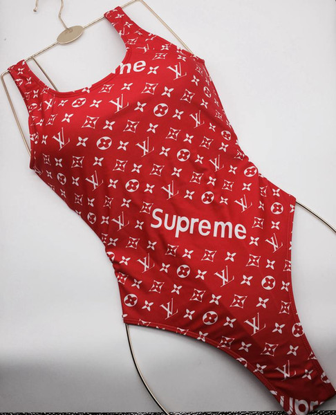 Red Swimwear Summer Beach Swim Suit SUP Backless Swimsuit Women Sexy Bikini With Printing Fashion One Piece Swimwear Size S-XL