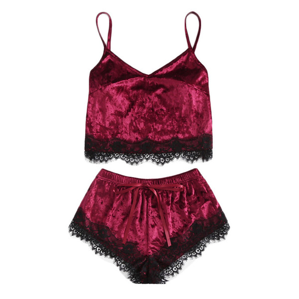 Summer Sexy Lace Women Pajamas Lingerie Sets Lace Top Patchwork Sleepwear Lady's Underwear Home Suit Nightie Pijamas Femme c