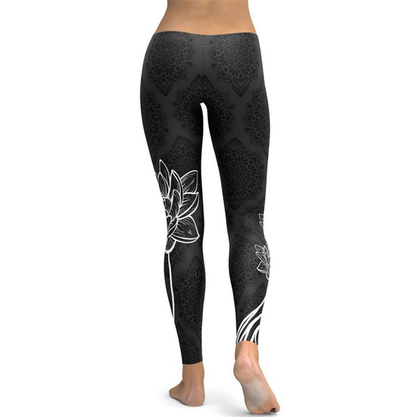 Women Home Wear Yoga Pants Outdoor Bodybuilding Tight Trousers Sport Polyester Fiber Lotus Printing Fashion Slim Leggings 19by hh