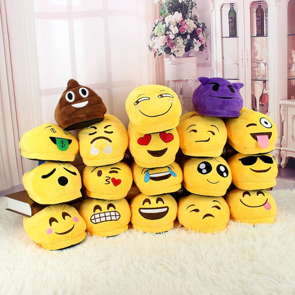 18Styles Emoji Slippers 2pcs/pair Cartoon Sweet Warm Plush Slipper QQ Expression Unisex Slippers Winter Household Casual Shoes AAA1231