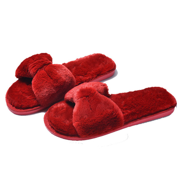 New spring and autumn plush slippers, Korean version, lady hair, butterfly, dew, toes, home slippers, house slippers