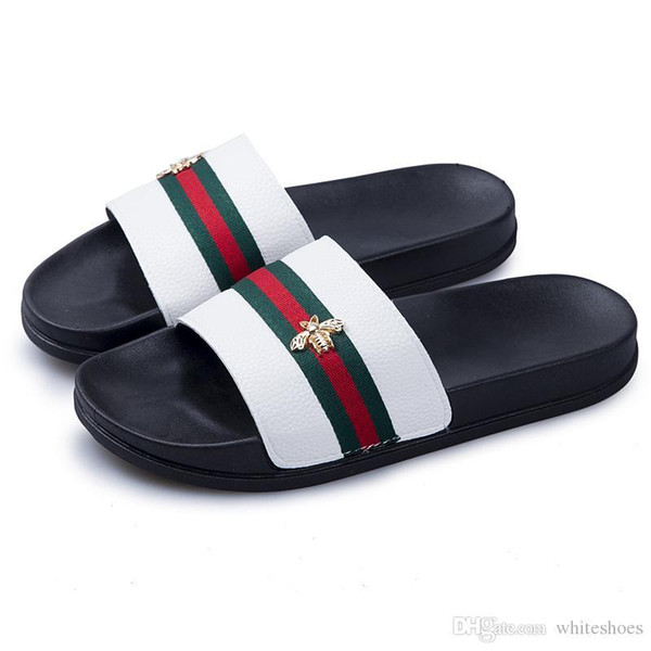 Luxury Brand Little Bee Designer Men Summer Rubber Sandals Beach Slide Fashion Scuffs Slippers Indoor Shoes 8717