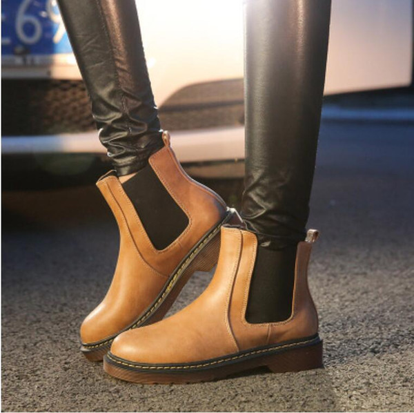 New Hot Style Fashion Women Boots Round Head Thick Bottom Pu Leather Waterproof Woman Martin Boots Ankle Winter/autumn