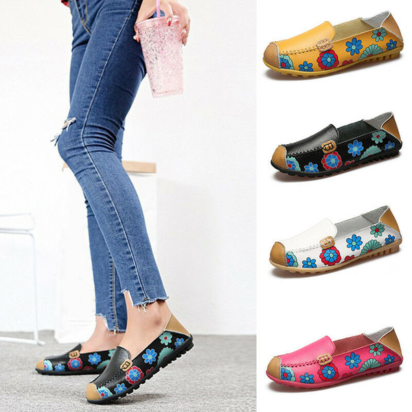 Doug Shoes Flat Loafers Nurses Mother Shoes Printed Plus Size Shoes Soft Flats Summer Casual Chaussures Leather Shoe Sandals MMA1819