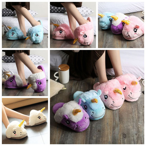 4styles Unicorn Plush cartoon Slippers soft Parents kids Winter warm Indoor Home Shoes Warm Soft Cotton cute Shoes FFA1268