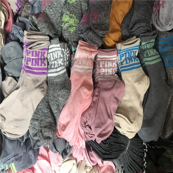 Pink Letter Boys & Girls Middle Outdoors Sport Long Socks Men Women Adult Fashion Socks Women Men Outdoors Sports Cotton Casual Sock