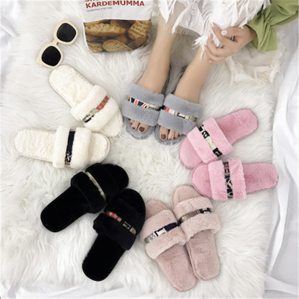 New Design 5 Colors Portable Plush Home Shoes For Women Winter Home Shoes Home Fluffy Sliders