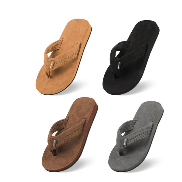 Summer Men Sandals Brown Faux Leather Slippers Casual Non-slip Wearable Outdoor Beach Flip Flops 4 Colors