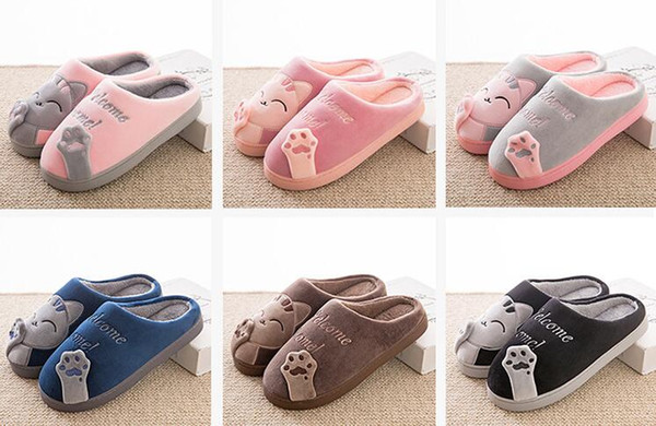 Women Winter Autumn Home Slippers Ladies Cartoon Cat Shoes Non-slip Soft Warm Slippers Indoor Bedroom Loves Couple Floor Shoes