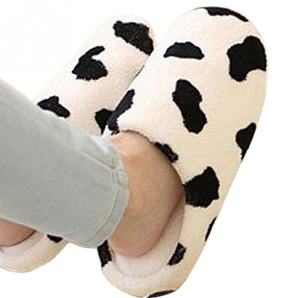 New Winter Warm Home Slippers Women&Men Milk Cow pattern Indoor Floor Slipper Velvet Plush Shoes Ultra-light fur slippers