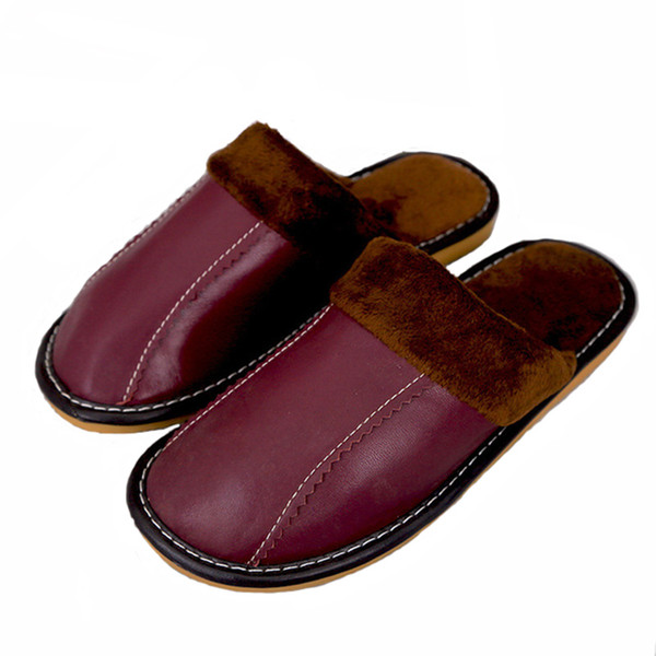 Leather Slippers Frosted Bottom Autumn And Winter Home Men And Women Couples Lambskin Plush Cotton Slippers Warm Shoes Men