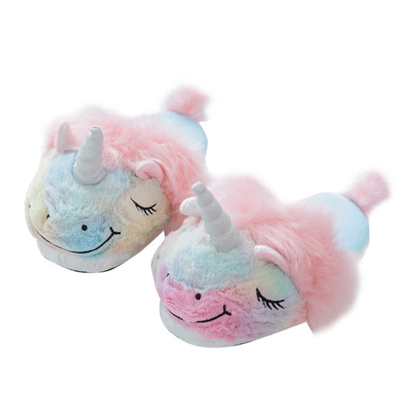 new cute colorful velvet unicorn plush shoes women home indoor winter rainbow unicorn slippers non-slip shoes