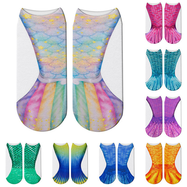 Female 3D Printed Elegant Elasticity Socks Women Cosplay Summer Mermaid Socks Funny Printed Mermaid Shallow Mouth Beach Socks DH1168