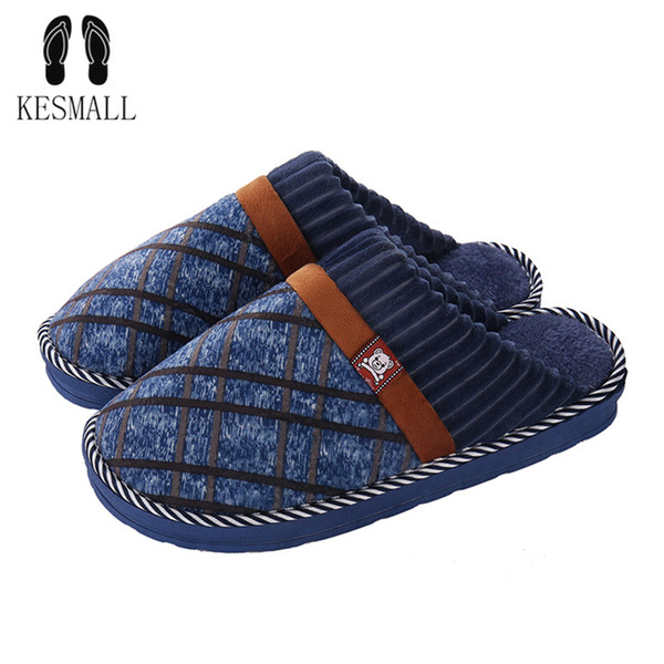 KESMALL Winter Home Slippers Men Footwear Comfortable House Indoor Slippers Male Slipper Warm Soft Shoes Big Size 48 WS282