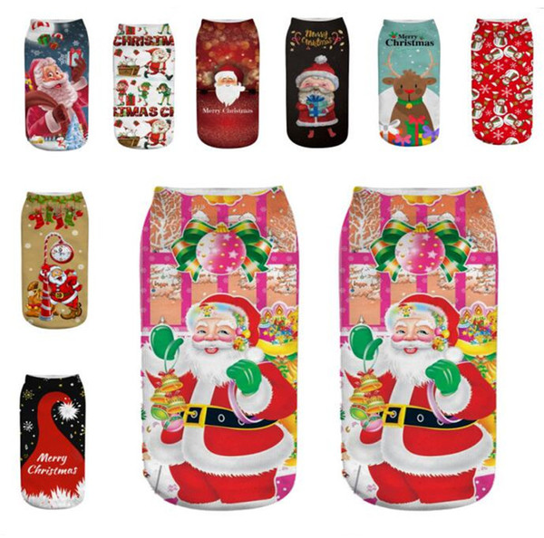 33 Styles Christmas Women Ankle Socks 3D Santa Claus Snowman Reindeer Elk Printed Short Stockings Xmas Emoticons Soft Texture Sock Slippers