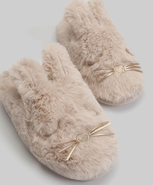 Beautiful Rabbit ear waterproof bottom plush cotton and cotton slippers home shoes