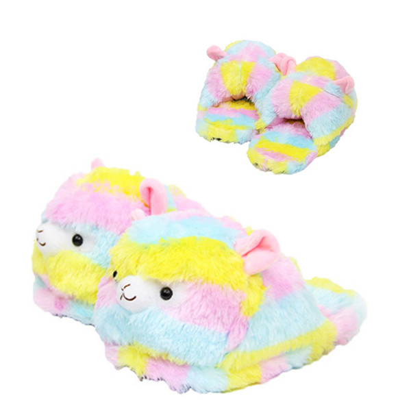 Llama Arpakasso Plush Slippers Girls Rainbow Alpaca Full Heel Soft Warm Household Winter Flip Flop For Big Children Home Shoes Free DHL 783