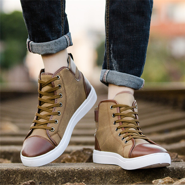 Men Shoes Big Size 38-47 Fashion High Top Canvas Casual Shoes Patchwork Men's Vulcanize Shoes 2018 Spring Lace Up Flats