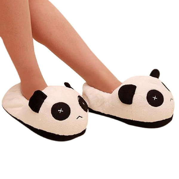 Black and white panda eyes crying face cotton slippers Men's Panda Plush Winter Non-slip Warm House Indoor Slippers