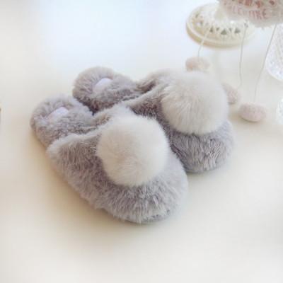 2019 new casual men shoes fashion free shipping size 36-40 Imitation rabbit fur big pompon silk velvet warm slippers cotton slippers