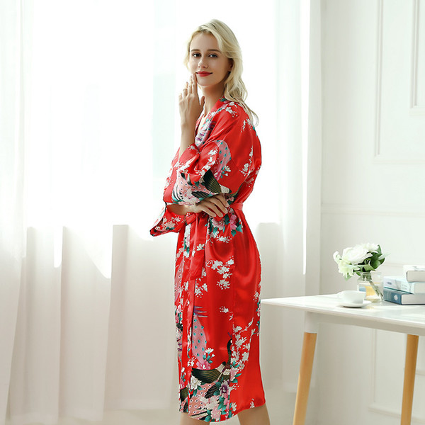 Simulated silk pyjamas female explosive Amazon Sauted Ding peacock Long-style household clothes ins super-fire bathrobe Sexy Sleepgown Girl