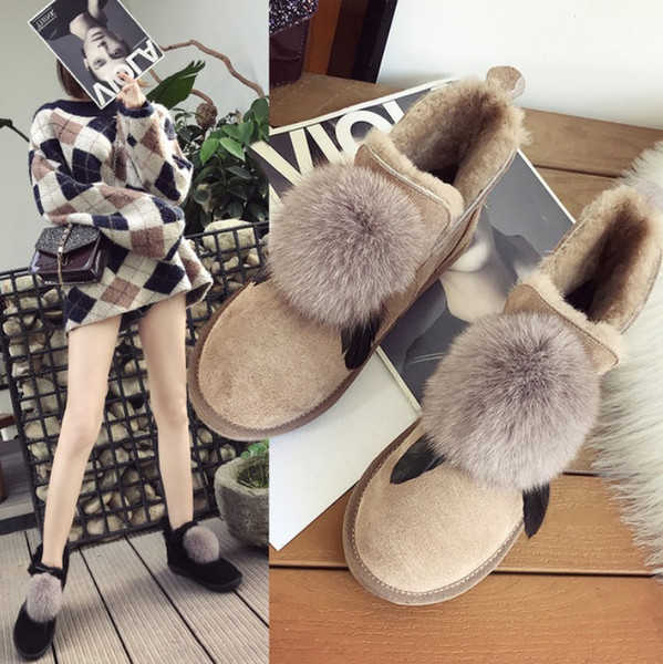 2018 brand Classic Genuine leather bailey bow snow boots Wool Women Boots Warm winter shoes for woman snow boots