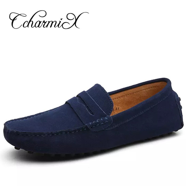 New Men Casual Suede Leather Loafers Black Solid Leather Driving Moccasins Gommino Slip on Men Loafers Shoes Male Loafers Big Size