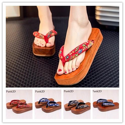 Women Japanese Wooden Geta Fashion Summer Flip Flops High Heel Sandals Beach Summer Shoes Sexy Cosplay Shoes Casual Sandals Slippers