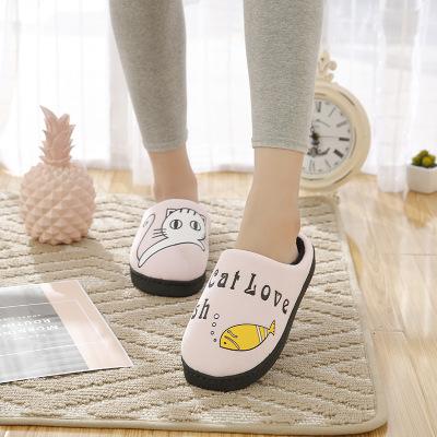 2018 Cartoon cat couple cotton slippers women autumn and winter warm home floor non-slip cotton slippers