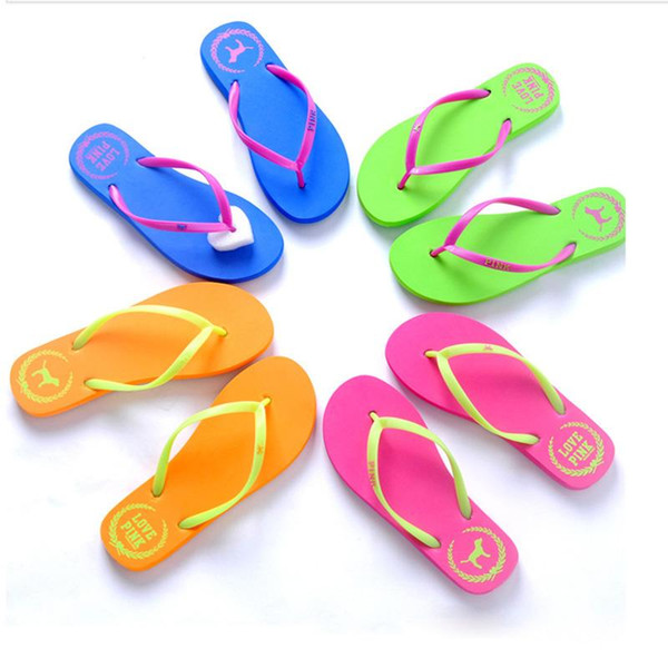 Pink Flip-Flops Love Pink Letter Slippers Summer Beach Sandals Rubber Antiskid Slipper Casual Slippers Fashion Sandalias Footwear Shoes