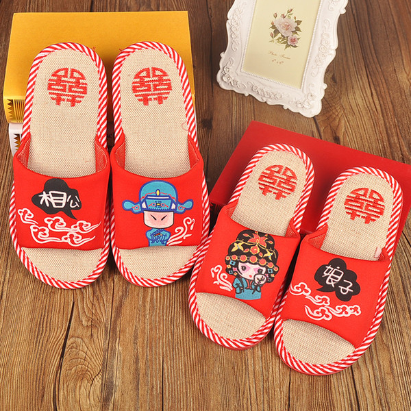 1 Pair Wedding Suppliers Creative Idea Colorful Red Lovely Comfortable Soft New Couples Bride and Groom Slippers