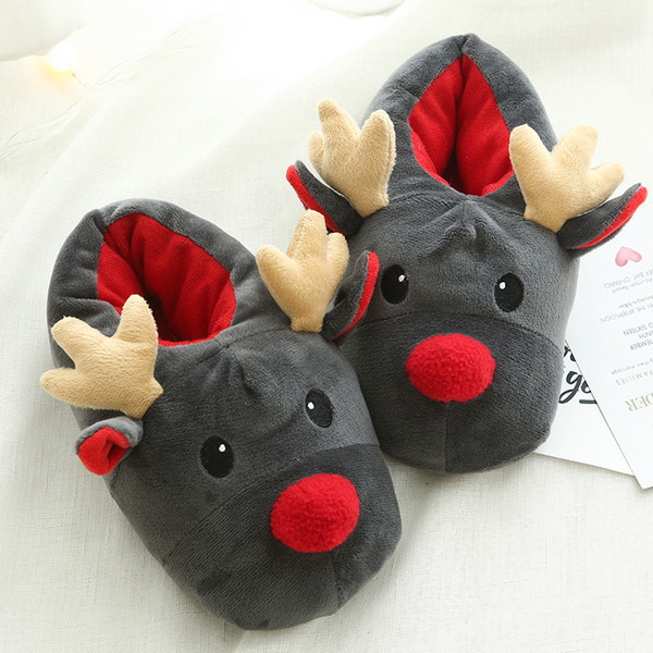 plush indoor warm winter cotton slippers christmas reindeer slippers for Women and men