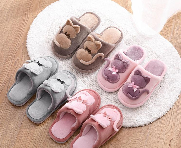 Winter cute cat parent-child shoes Plus velvet cartoon warm children's slippers Home children's cotton slippers wholesale