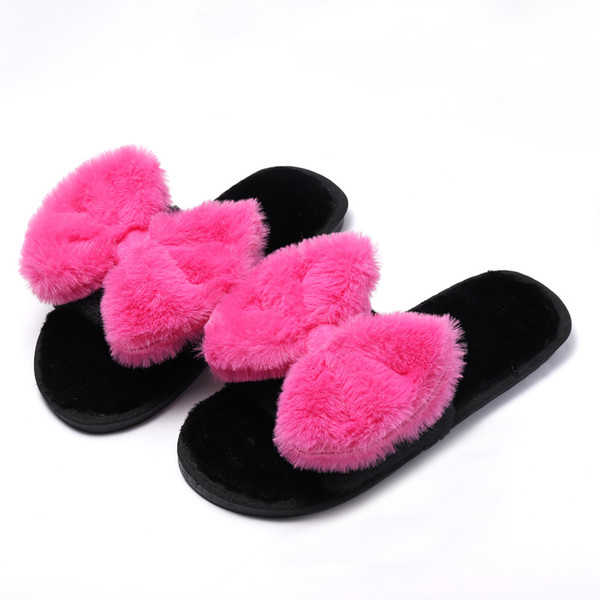 American hot style autumn winter slipper bowknot plush slipper female manufacturer direct sales new women's slipper