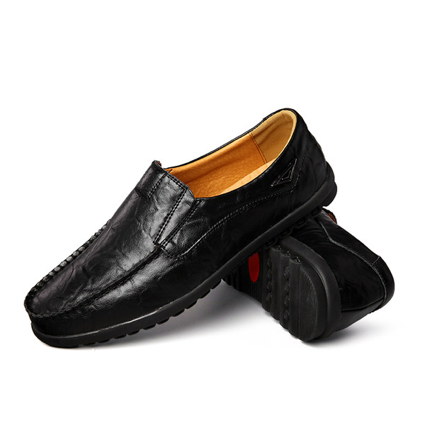 Genuine Leather Men Casual Shoes 2019 Mens Loafers Moccasins Breathable Slip on Black Driving Shoes Plus Size 37-47