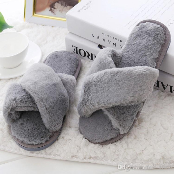 Winter Women Home Slippers with Faux Fur Fashion Warm Shoes Woman Slip on Flats Female Slides Black Pink Plus Size 41